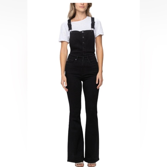 Judy Blue Womens Tummy Control Denim Overalls black size XL - Picture 1 of 8